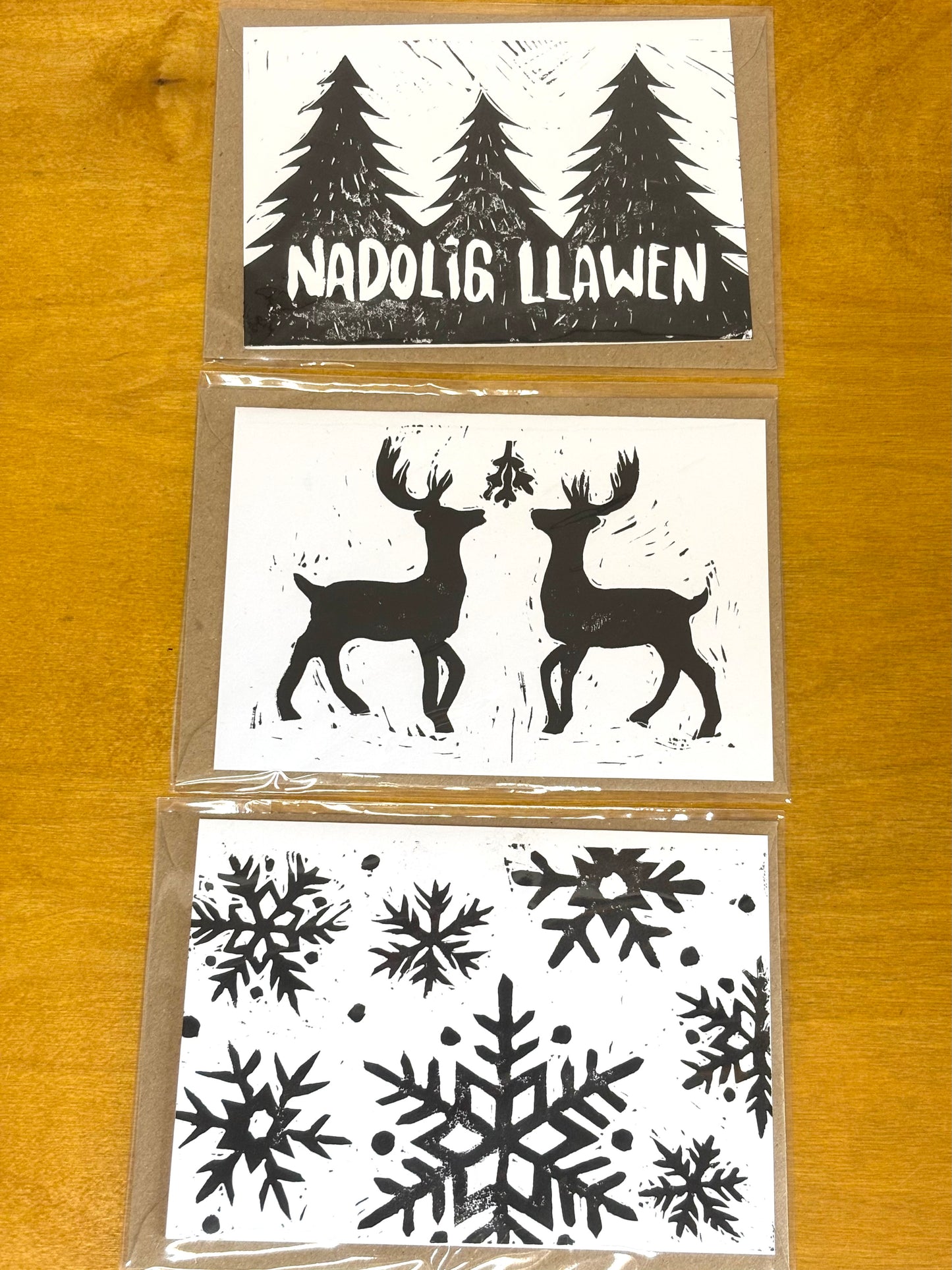 Black Linoprint Christmas Cards (Pack of 3)